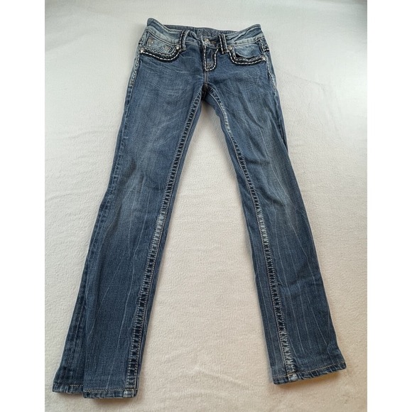 Miss Me Denim - Miss Me Jeans 26 Irene Straight Low Rise Flap Pocket Blue Denim